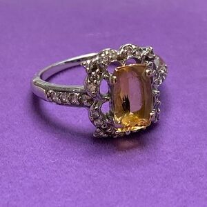 💛 18k White Gold Diamond & Citrine Ring
